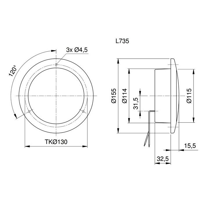 Baklygte LED chrom 24V.